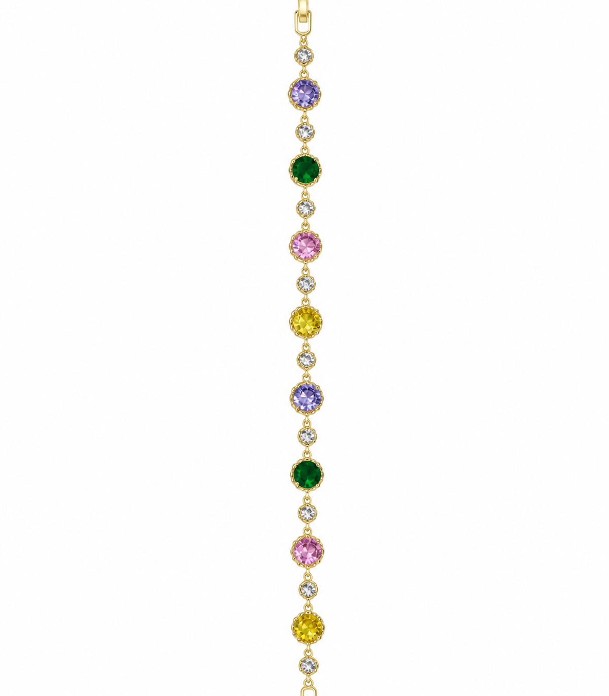 Multicolor Round Crystal Link Bracelet on white background
