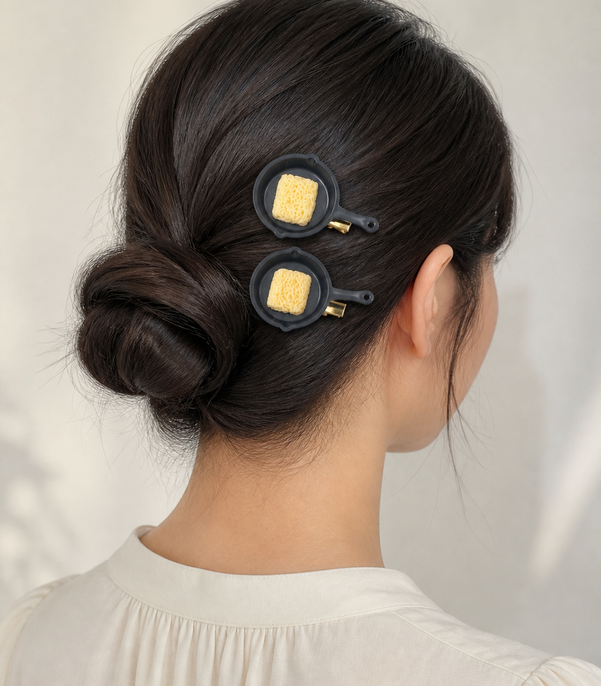 Noodle Pan Barrette Pair styled editorial view