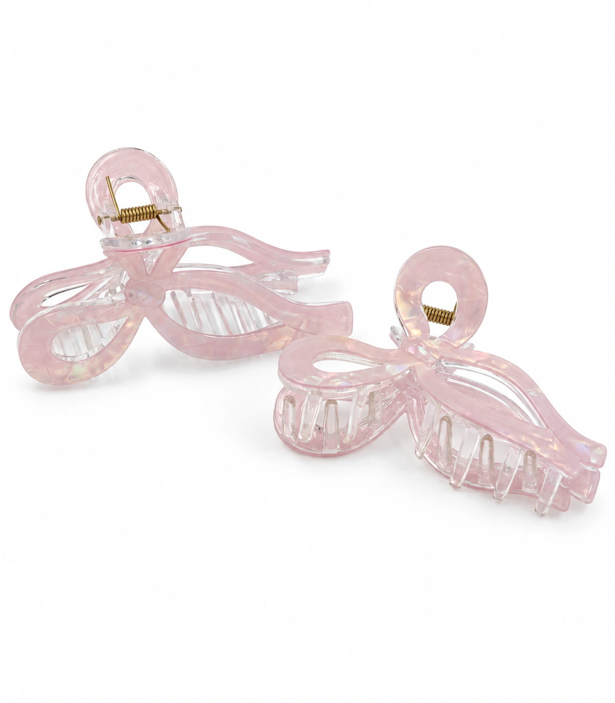 JIMIKI Pale Pink Iridescent Bow Hair Claw Clips in Pale Pink, white background product view