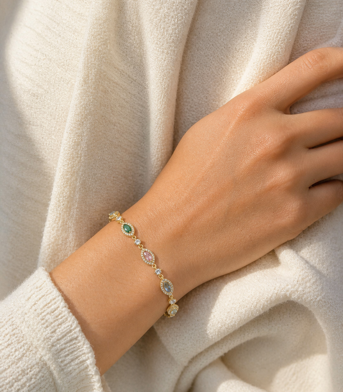 Pastel Marquise Crystal Link Bracelet styled on a model