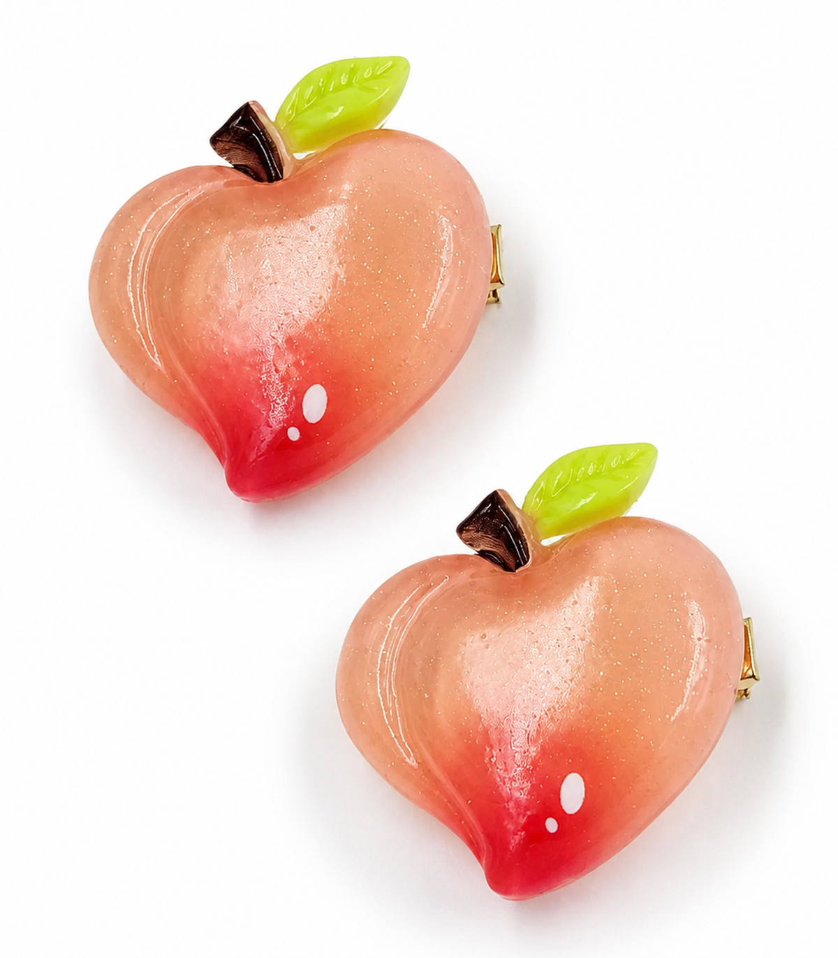 Peach Apple Barrette Pair on white background