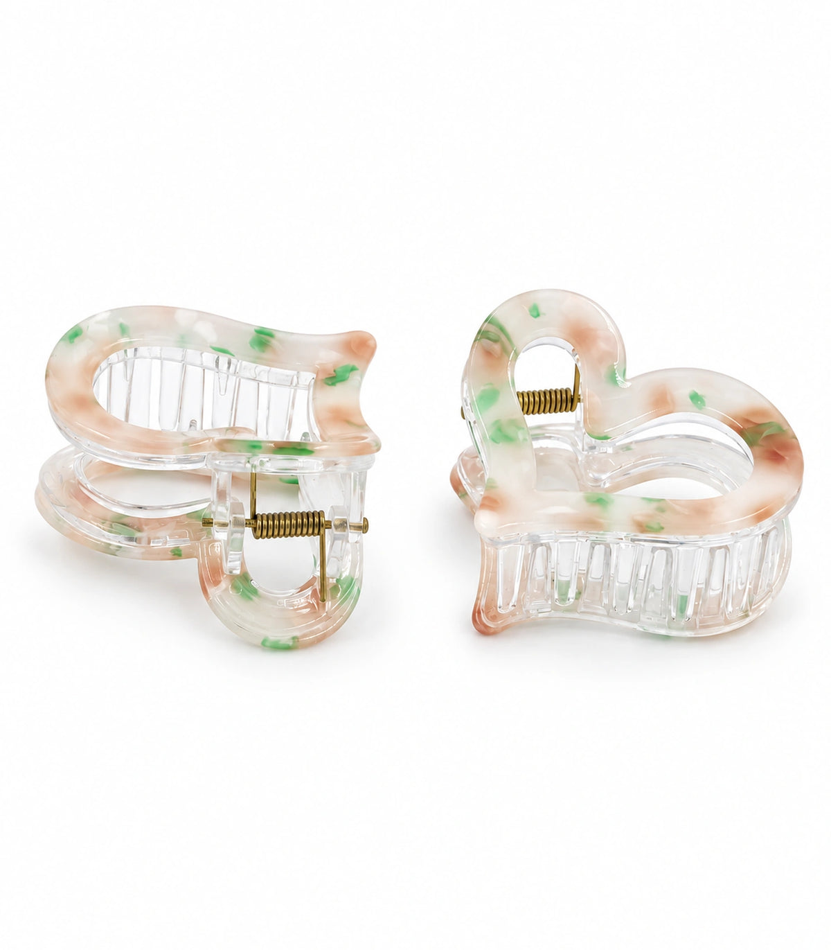 JIMIKI Marbled Heart Hair Claw Clips in Peach / Green, white background product view #color_peach / green