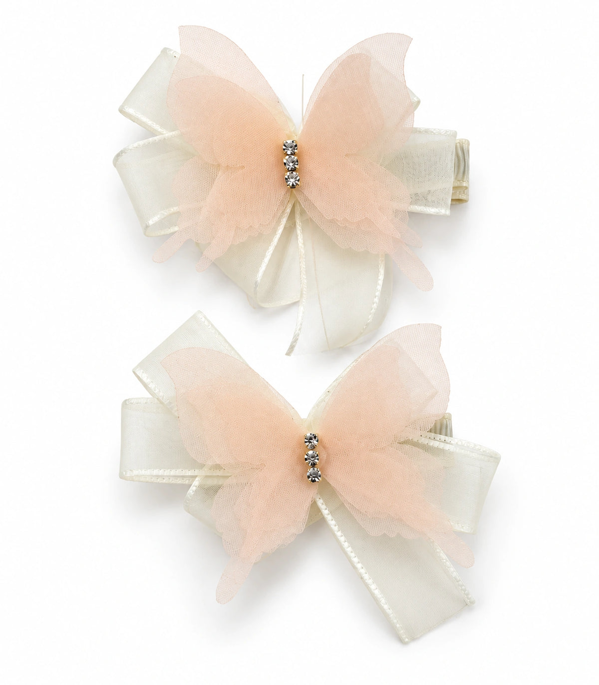 JIMIKI Organza Butterfly Bow Hair Clips in Peach, white background product view #color_peach