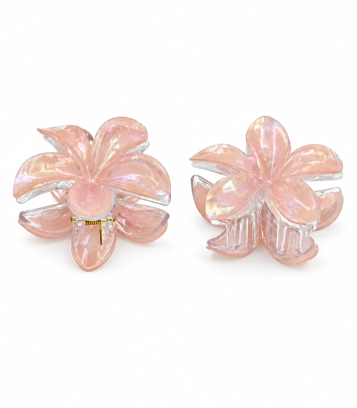 JIMIKI Iridescent Five Petal Flower Hair Claw Clips in Peach / Pink, white background product view #color_peach / pink