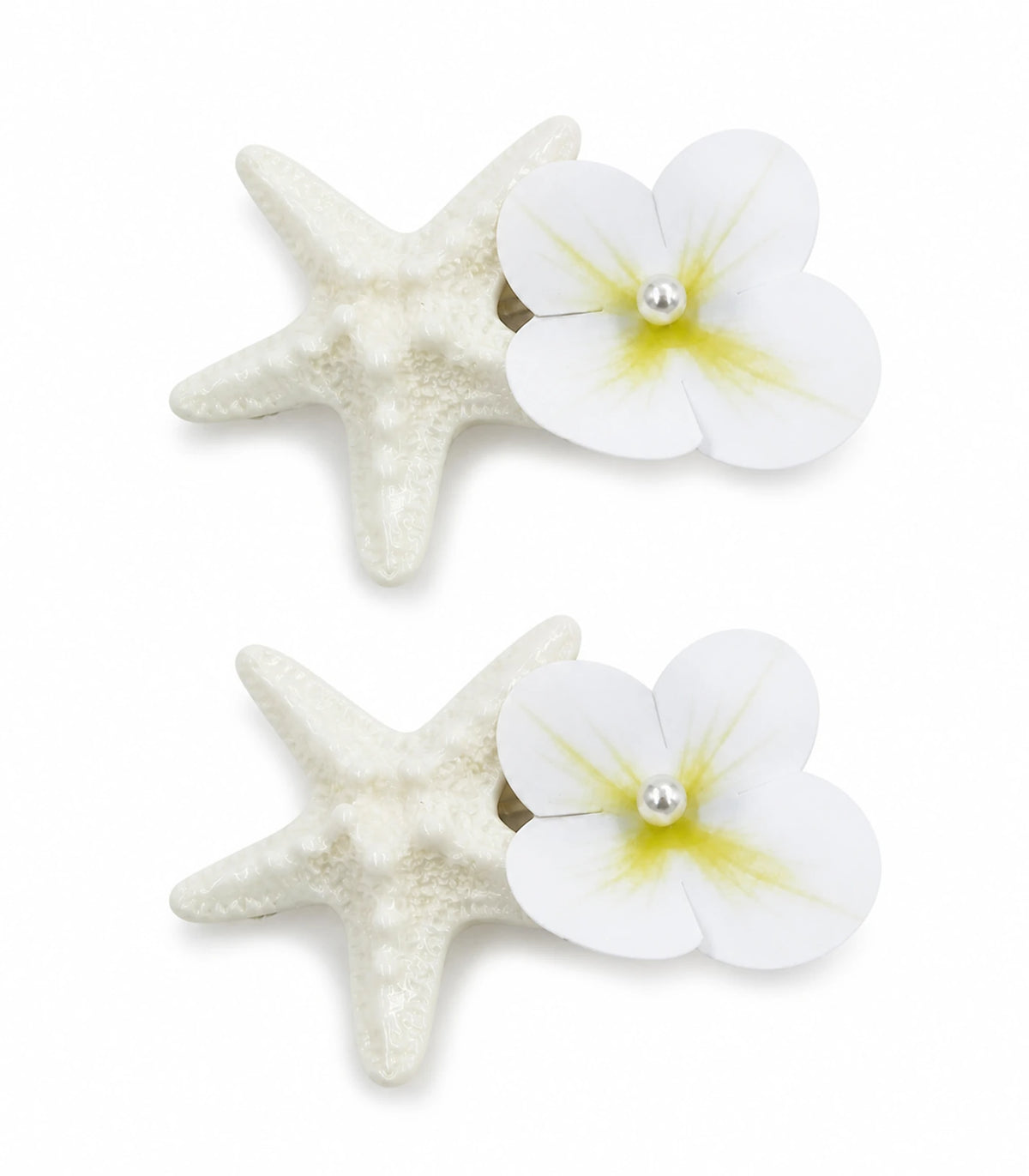 Pearly Starfish Flower Clip Pair on a clean white background