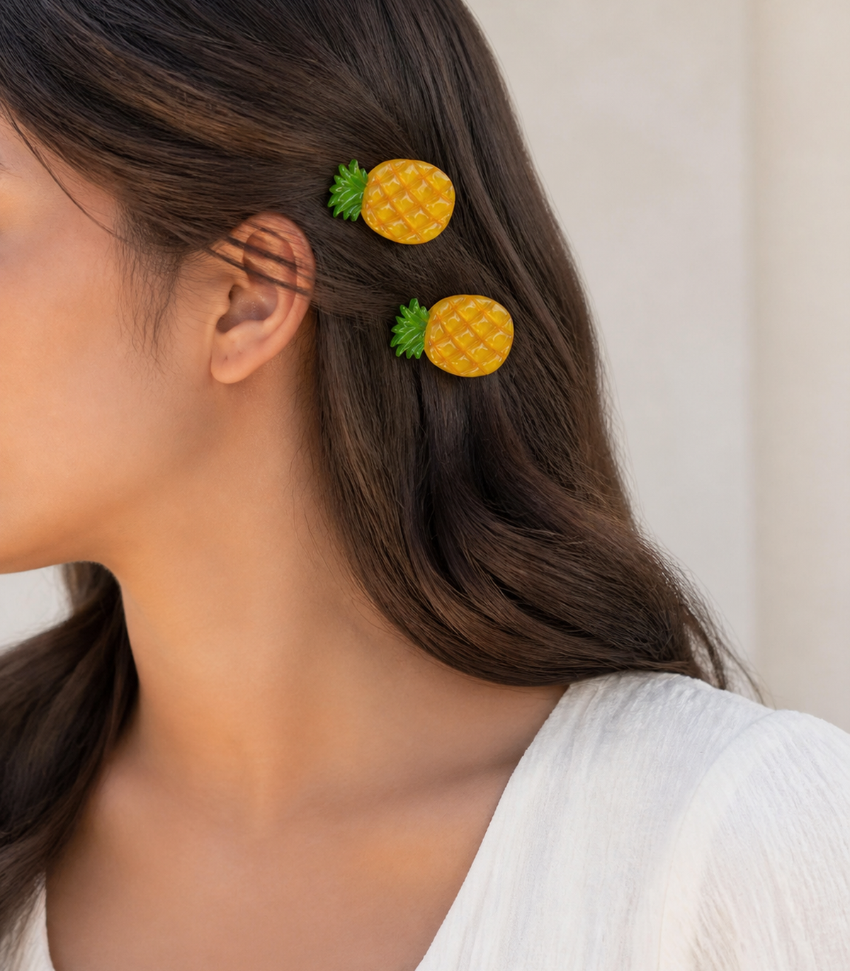 Pineapple Barrette Pair worn in hair