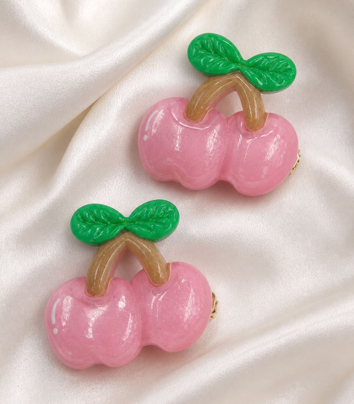 Pink Cherry Barrette Pair close-up view