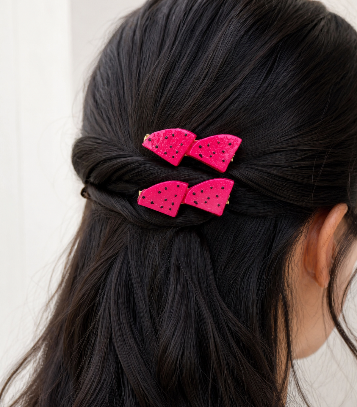 Pink Dragonfruit Duo Clip Pair in a styled editorial view
