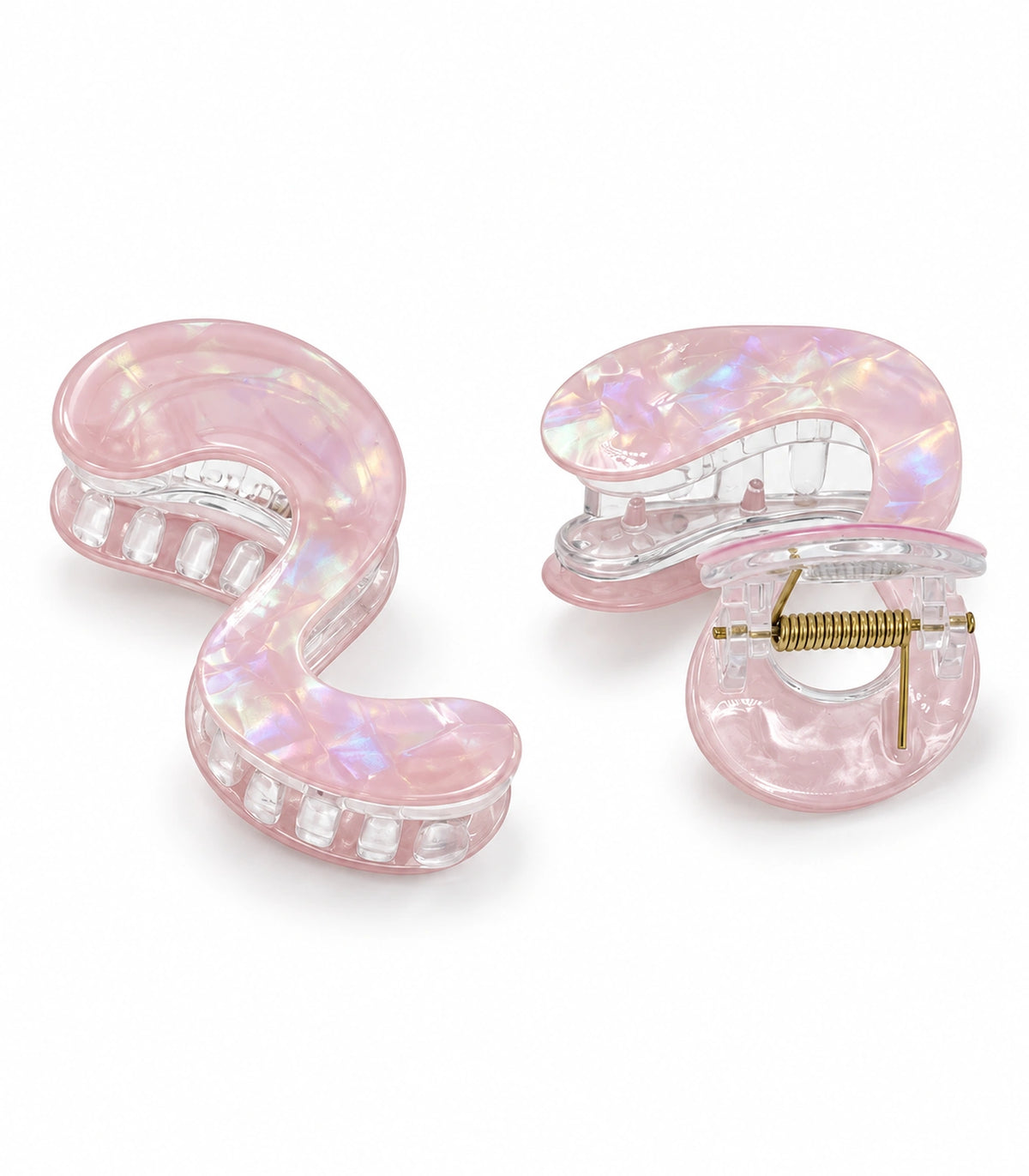 JIMIKI Iridescent S Shaped Hair Claw Clips in Pink, white background product view #color_pink