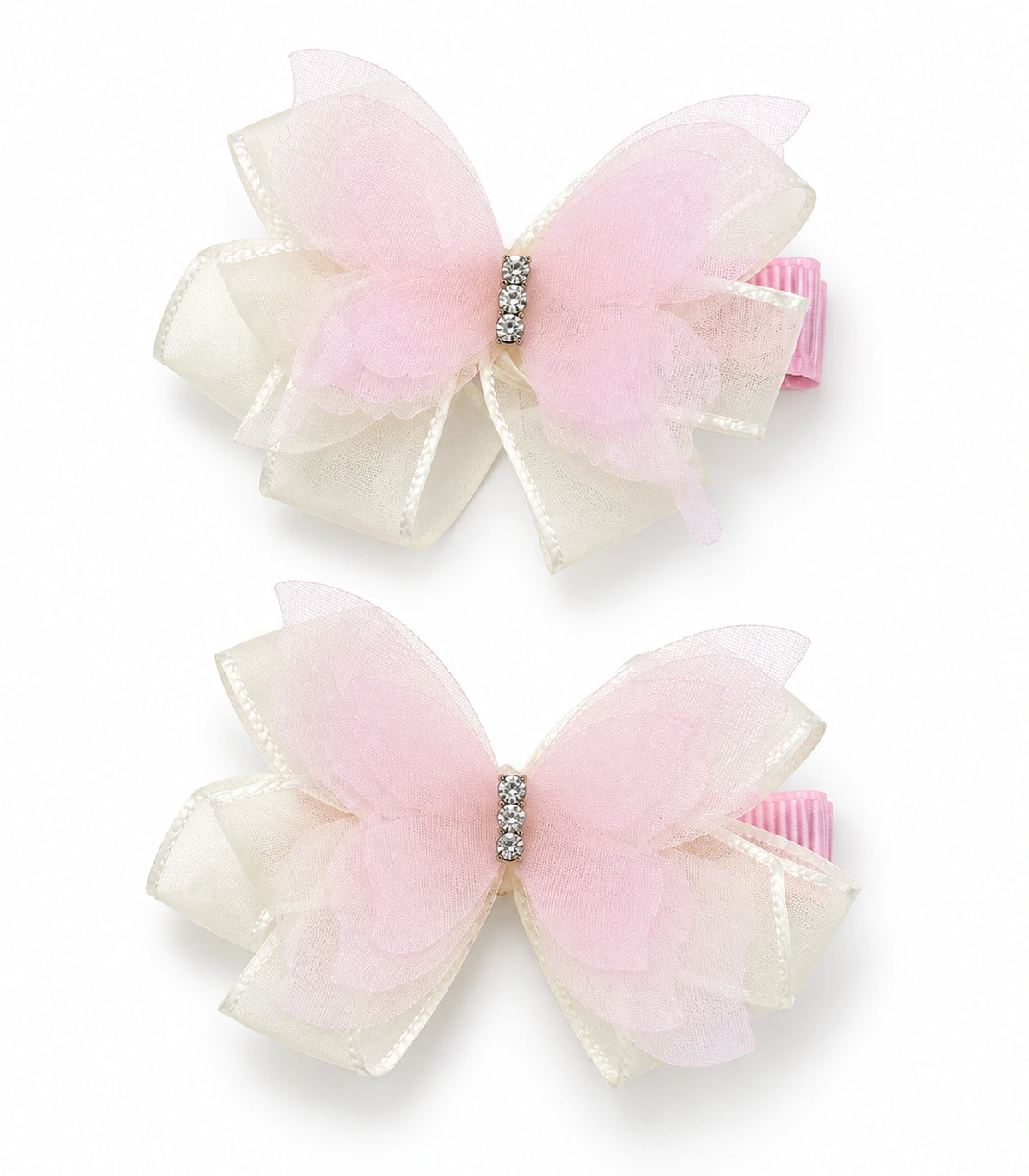 JIMIKI Organza Butterfly Bow Hair Clips in Pink, white background product view #color_pink