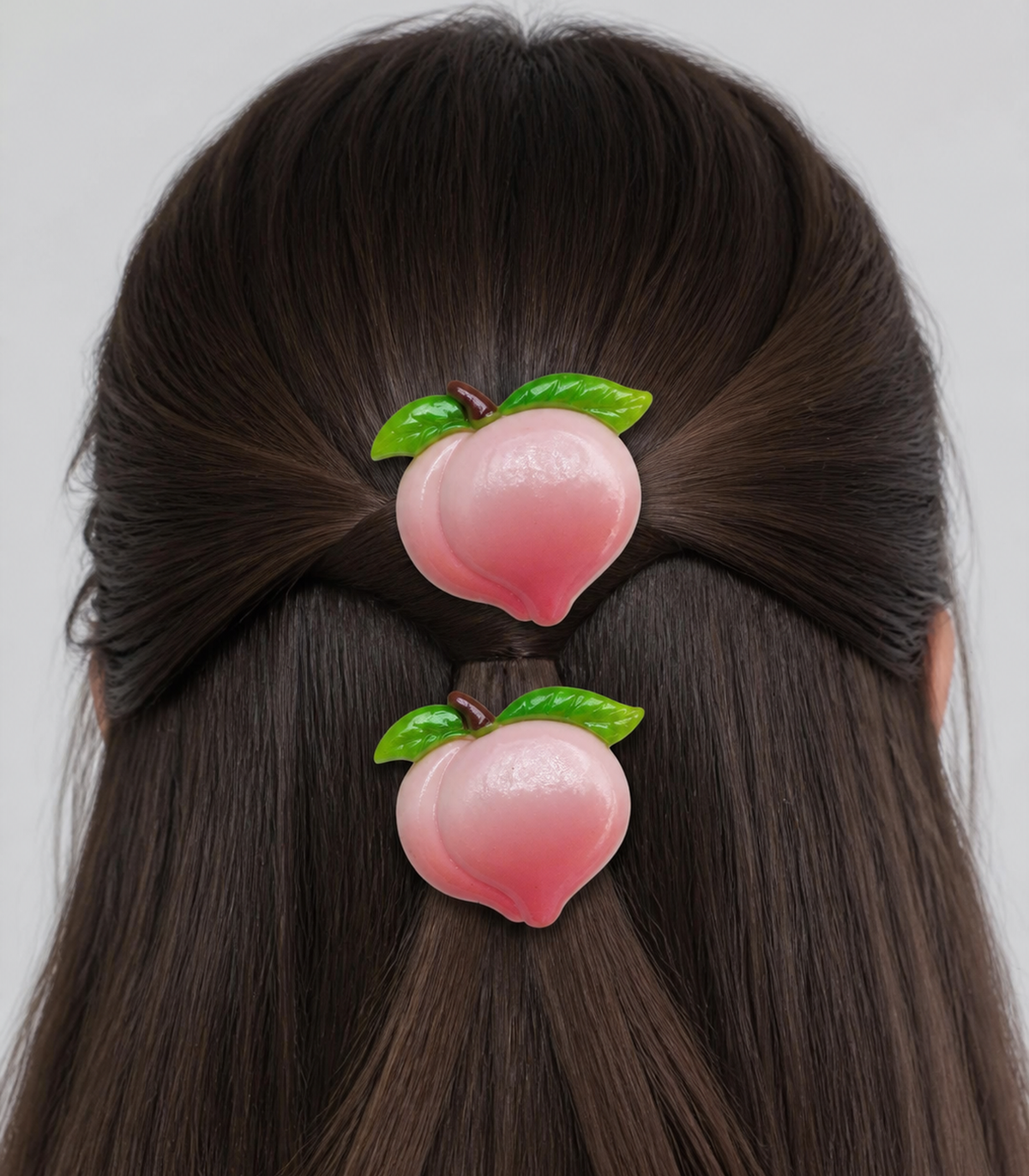 Pink Peach Barrette Pair worn in hair