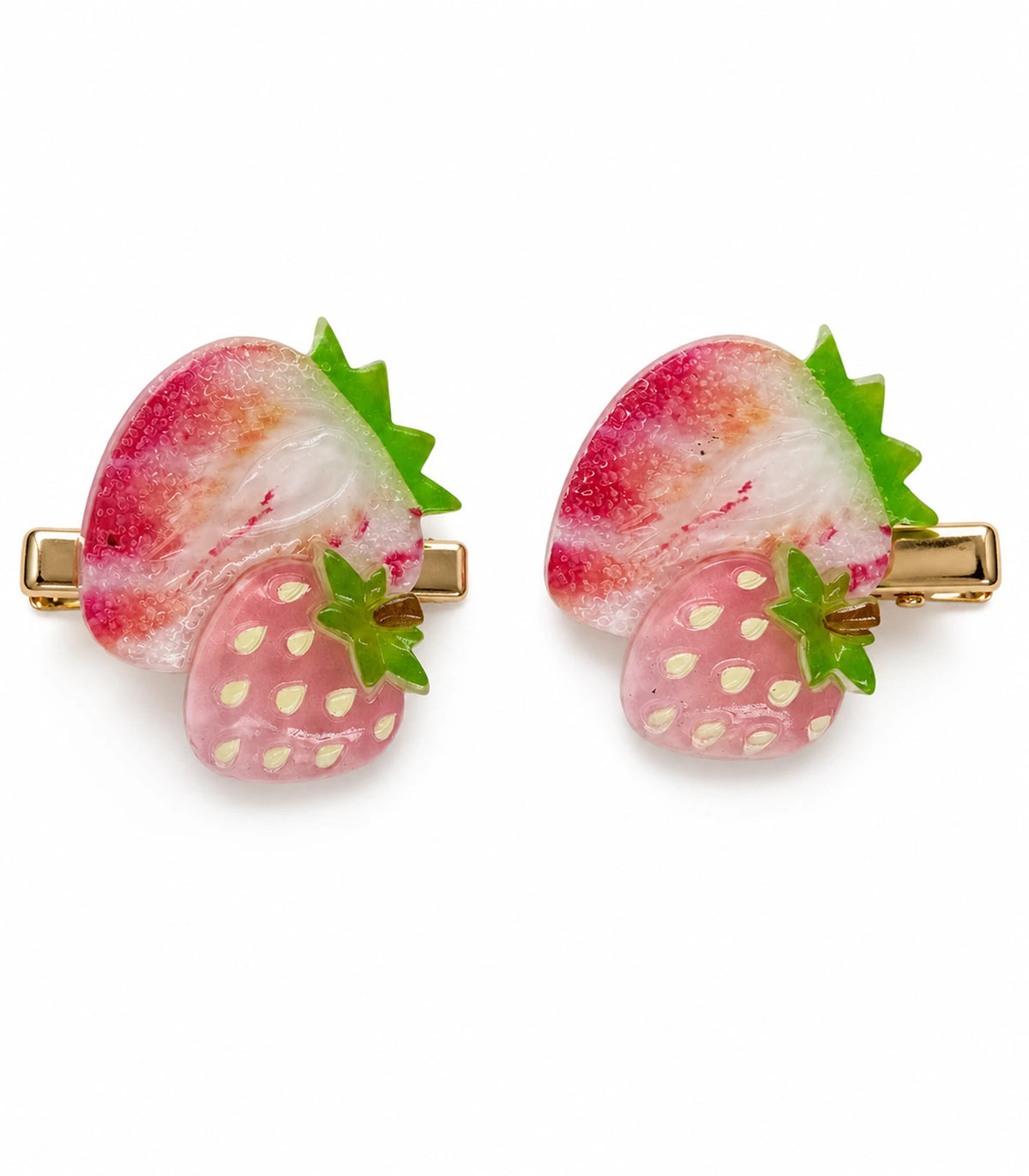 Pink Strawberry Duo Clip Pair on a clean white background