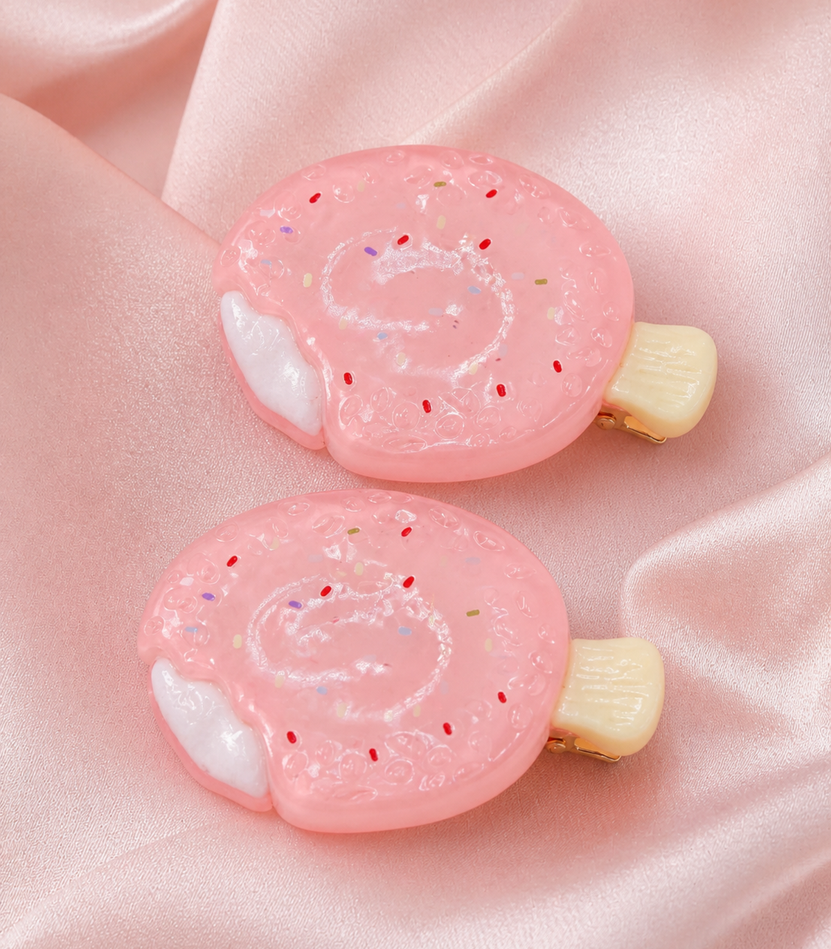 Pink Swirled Pastry Barrette Pair close-up view