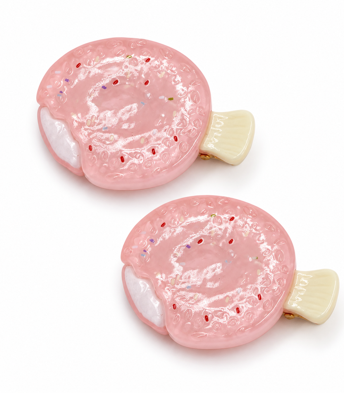 Pink Swirled Pastry Barrette Pair on white background