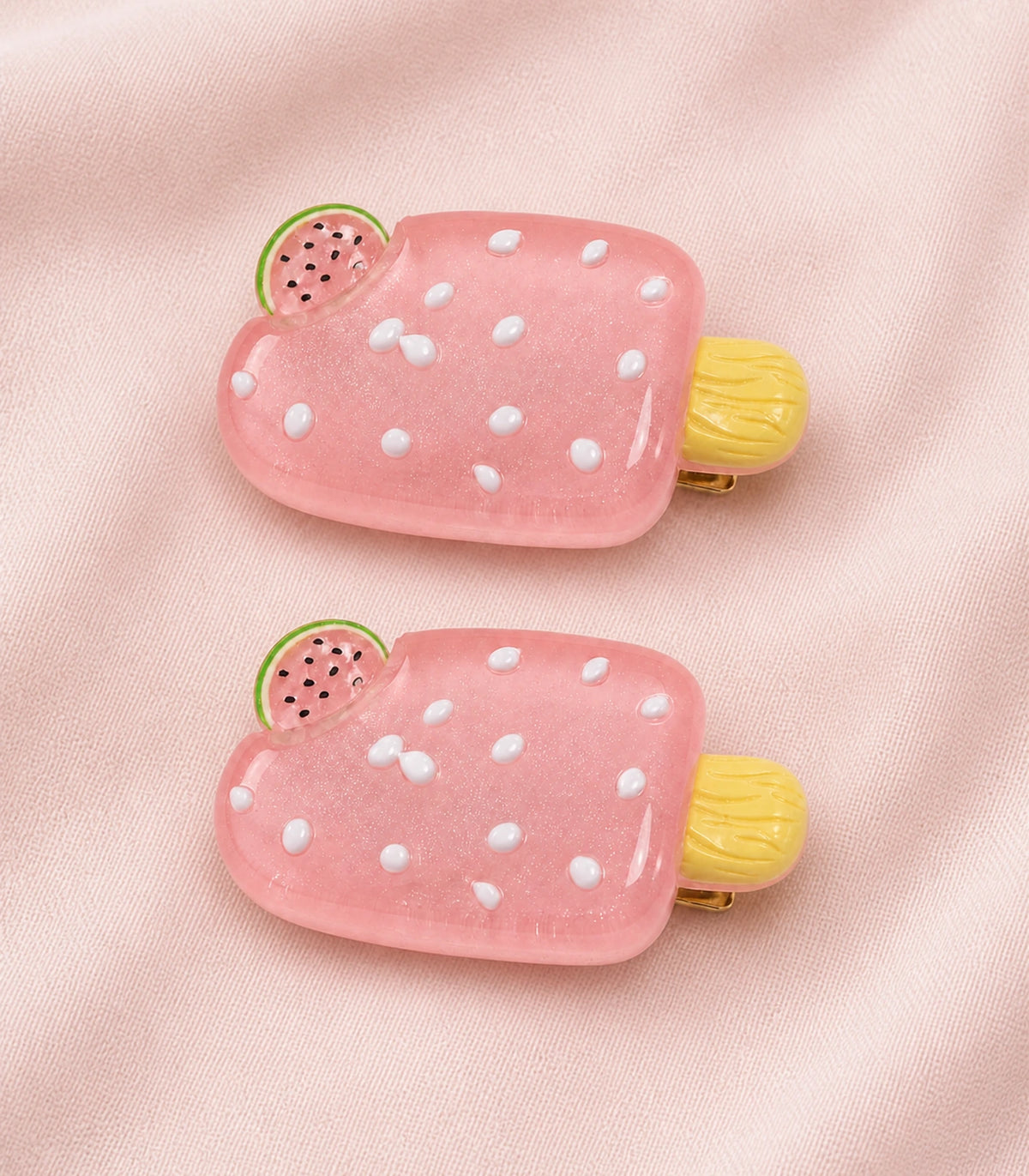 Close-up of the Pink Watermelon Popsicle Clip Pair details