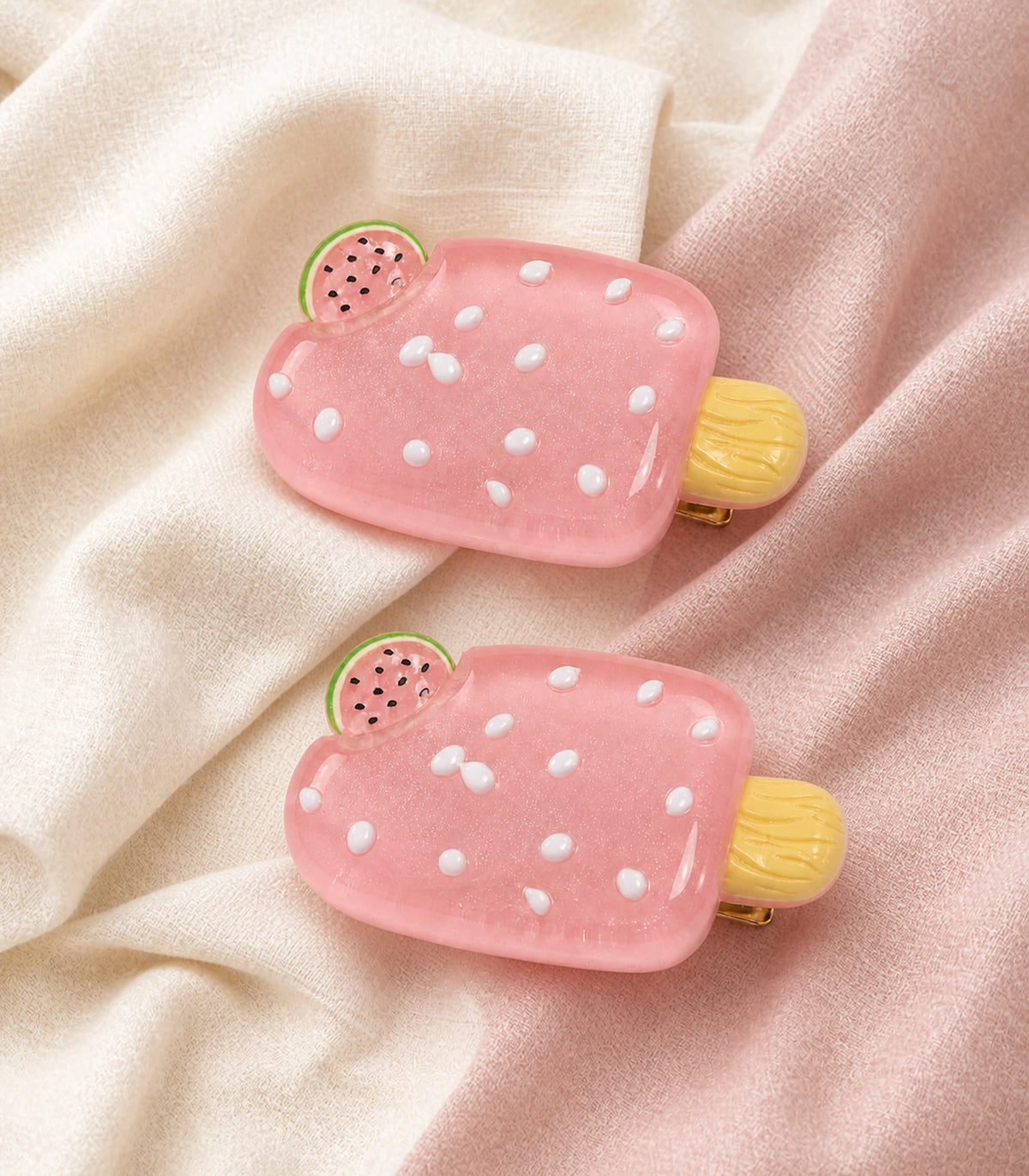 Editorial flat lay of the Pink Watermelon Popsicle Clip Pair
