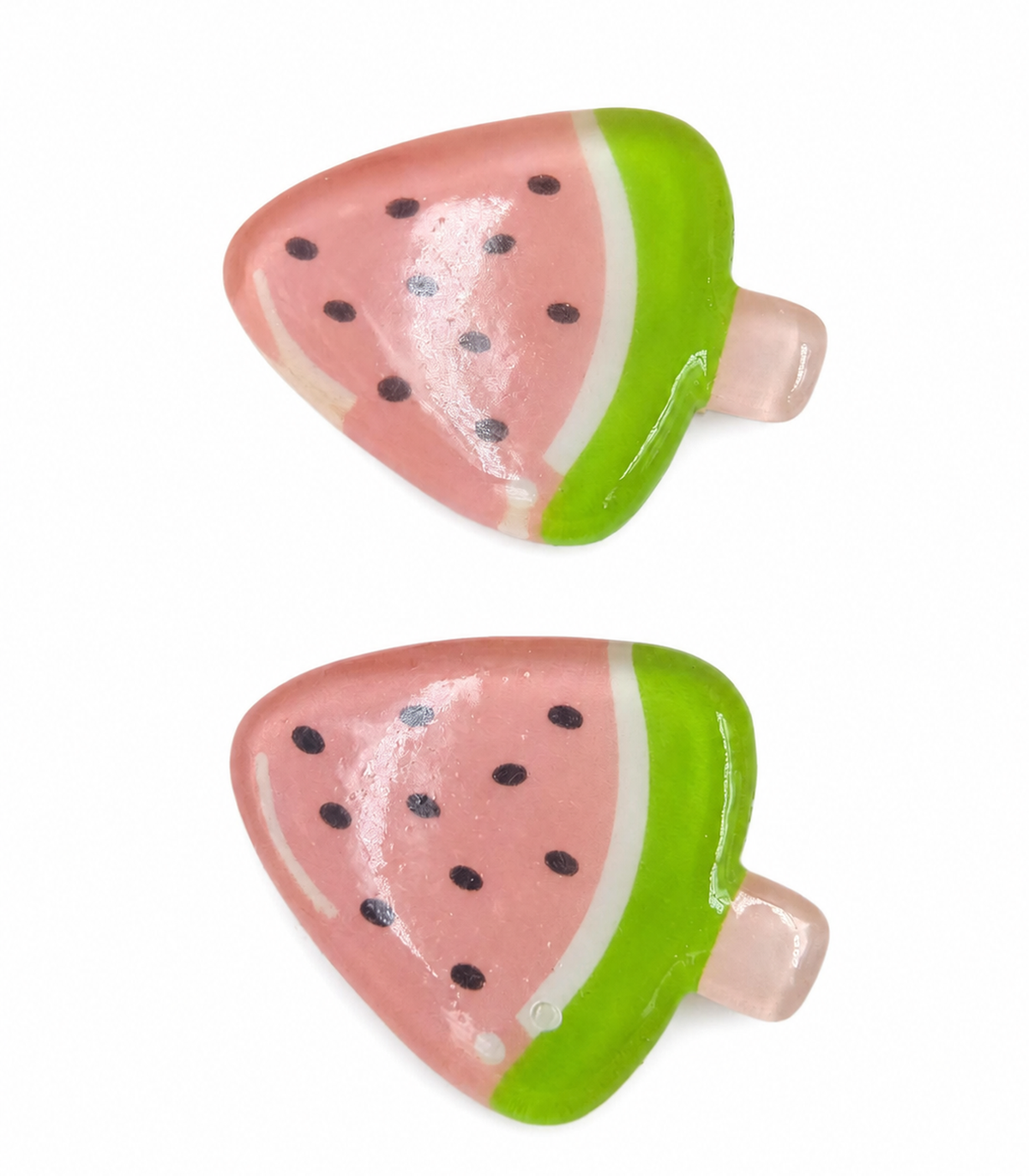 Pink Watermelon Wedge Barrette Pair on white background