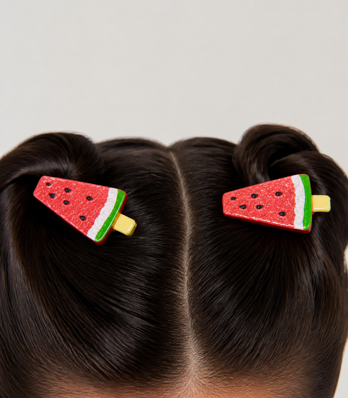 Red Watermelon Barrette Pair worn in hair