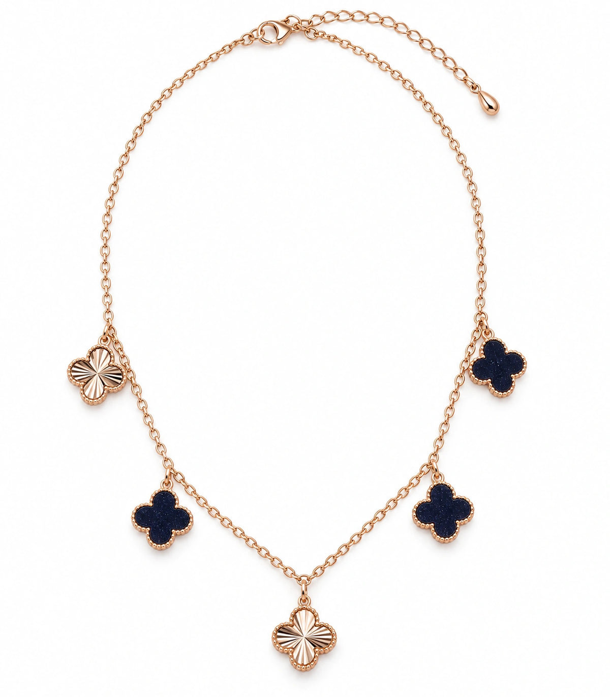 JIMIKI Rose Gold Dark Clover Charm Necklace in Rose Gold - necklace on white #color_rose-gold