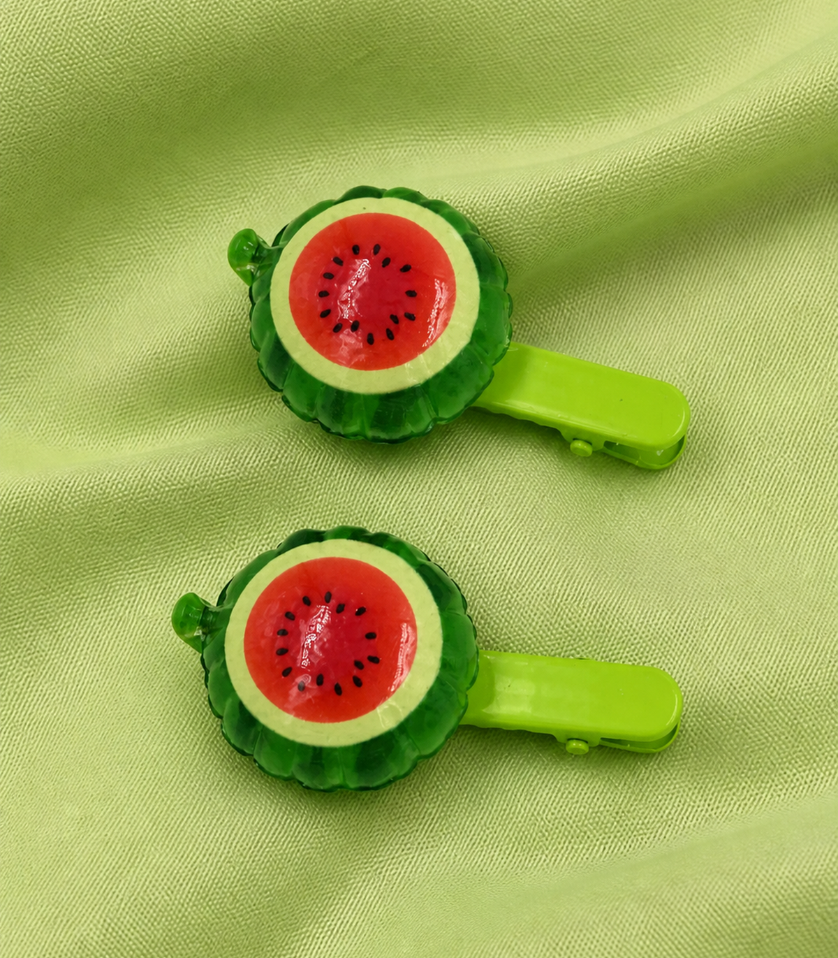 Round Watermelon Barrette Pair close-up view