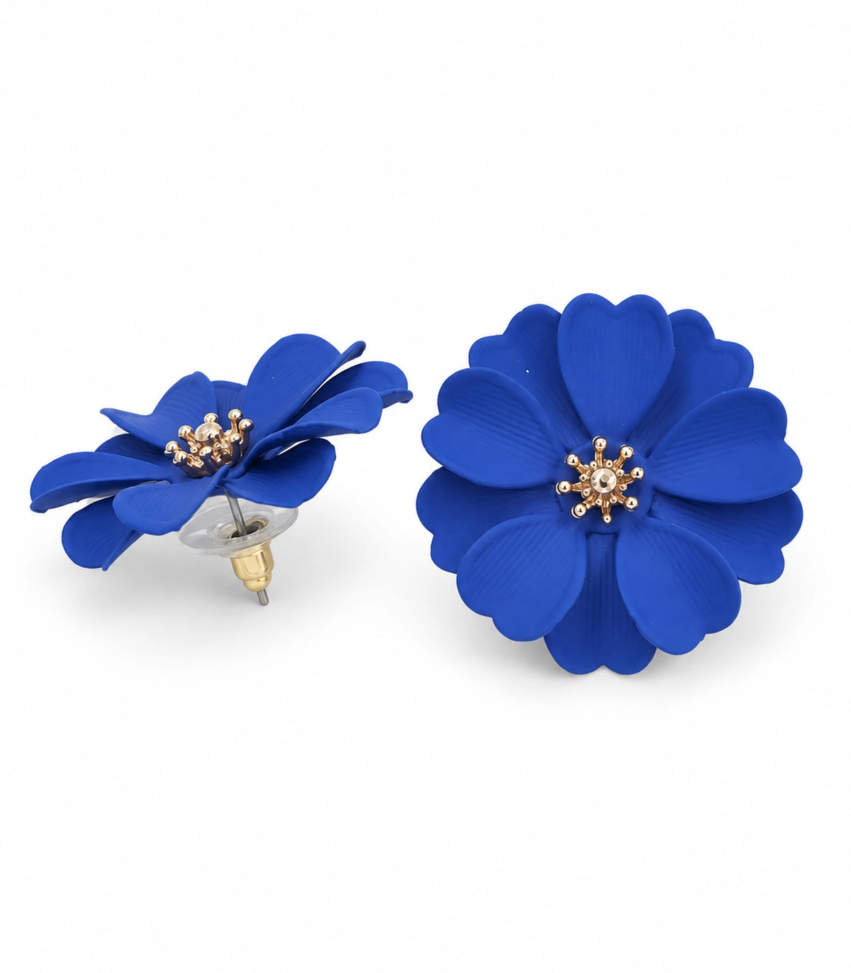 JIMIKI Royal Blue Layered Daisy Stud Earrings - pair on white background #color_royal blue