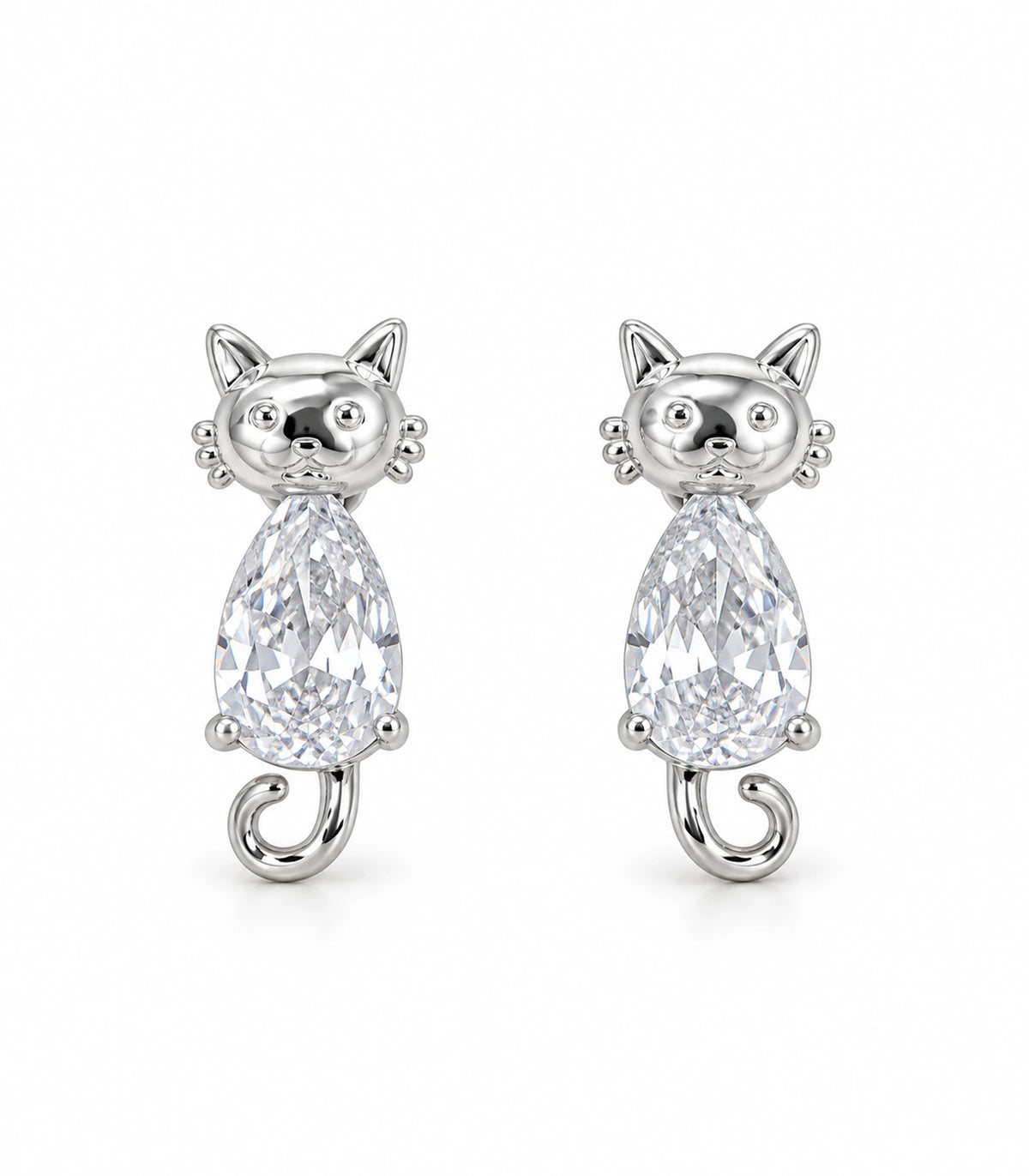 JIMIKI Silver Crystal Cat Drop Earrings - white-background #color_silver