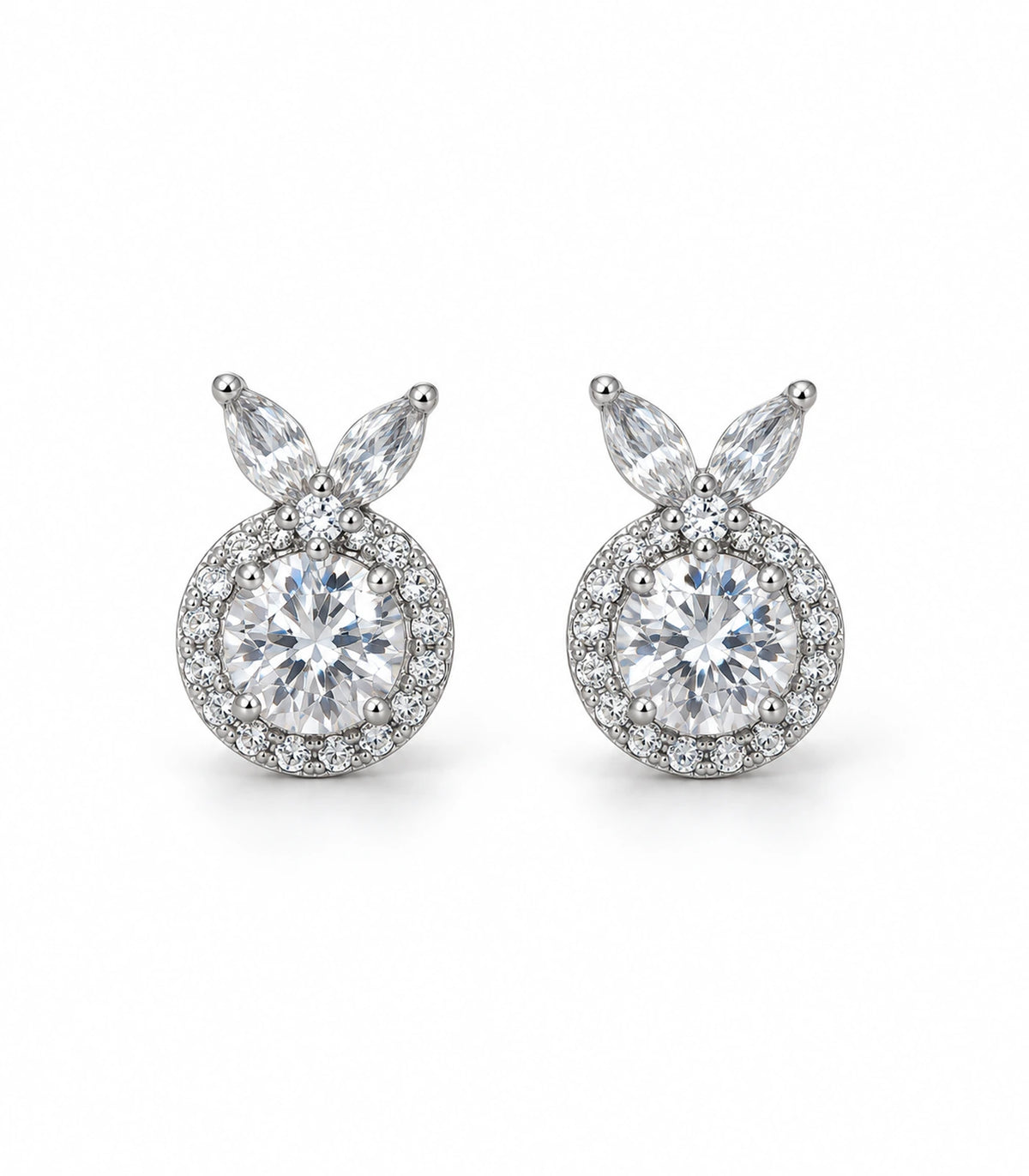 JIMIKI Crystal Halo Leaf Stud Earrings in Silver - white-background #color_silver