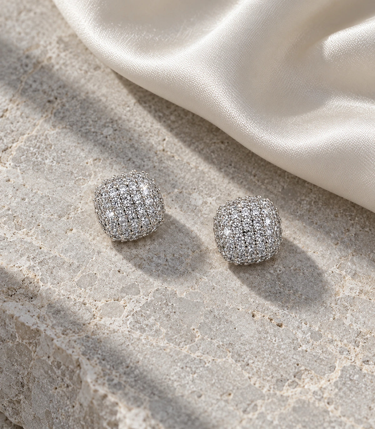 JIMIKI Silver Pave Cushion Stud Earrings - editorial-flatlay #color_silver