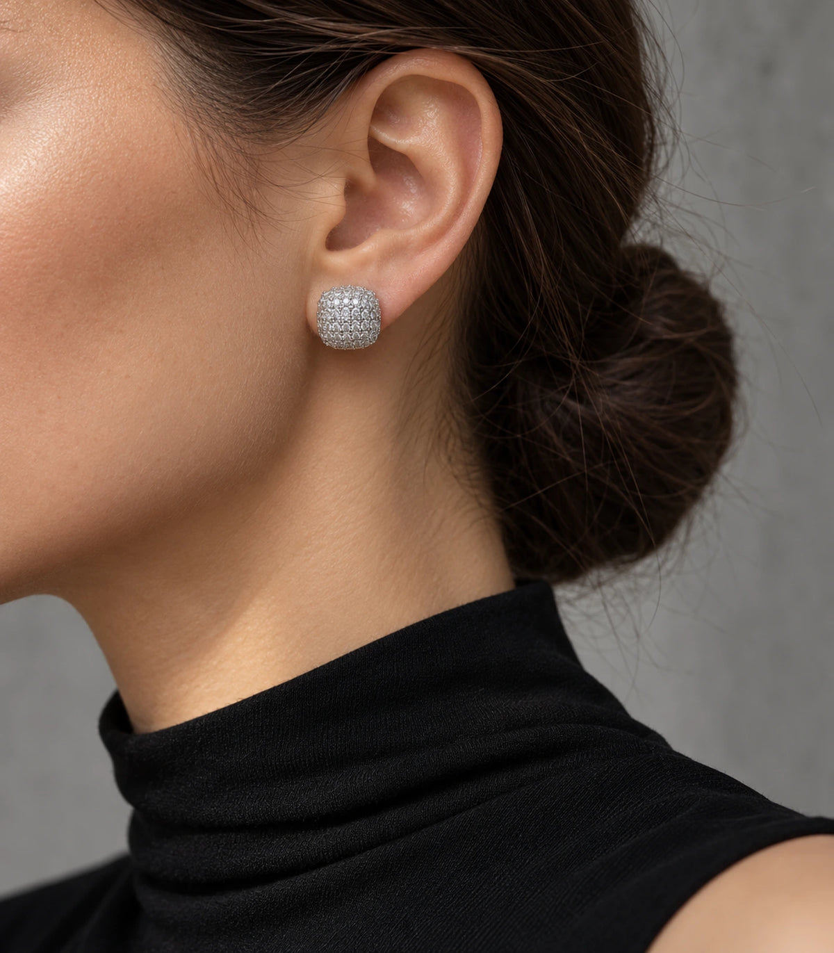 JIMIKI Silver Pave Cushion Stud Earrings - editorial-model #color_silver