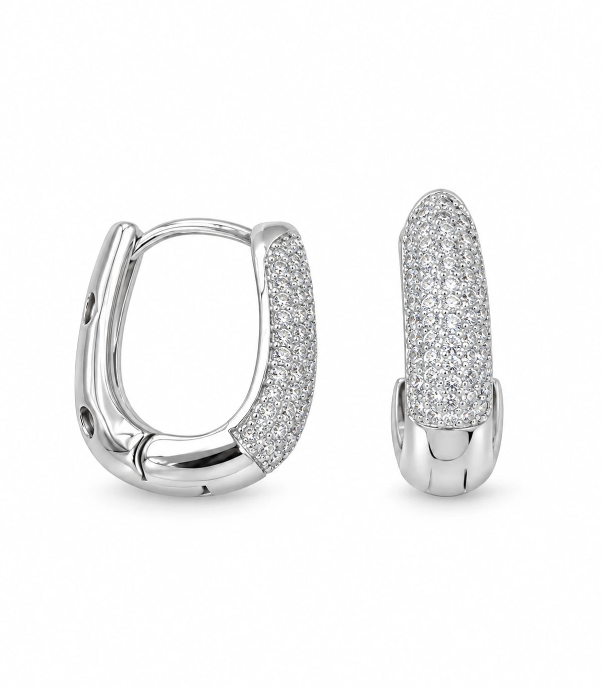 JIMIKI Pave Bar Huggie Hoop Earrings in Silver - white-background #color_silver