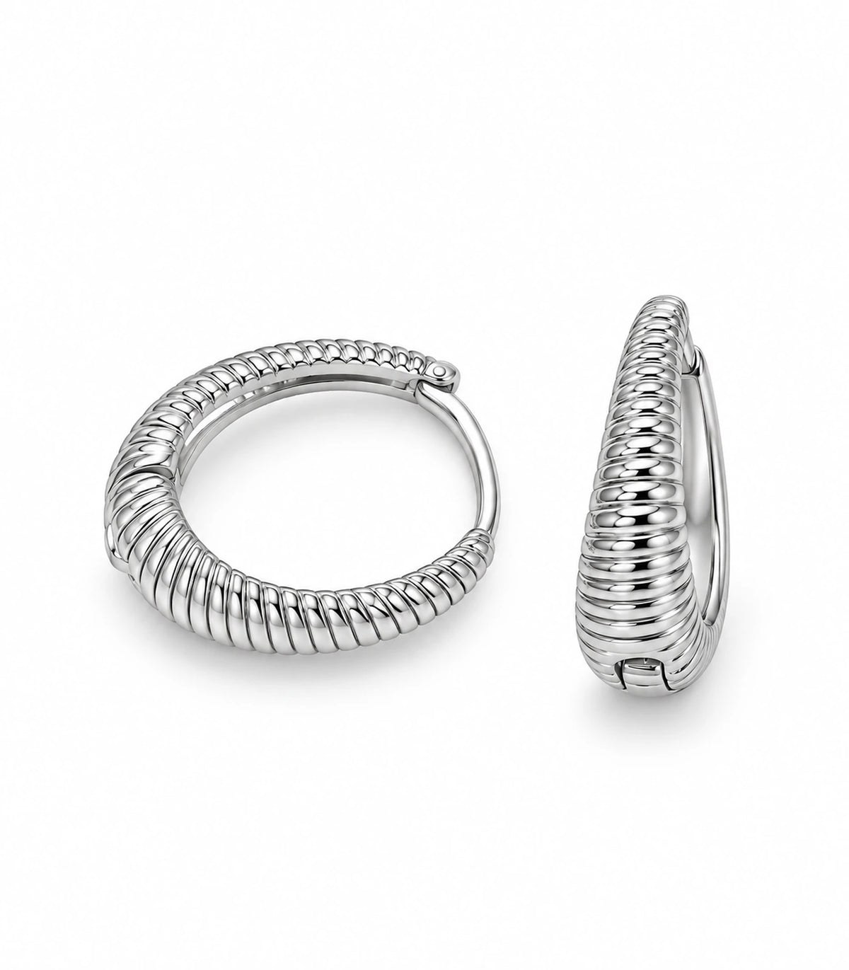 JIMIKI Ribbed Teardrop Hoop Earrings in Silver - white background #color_silver
