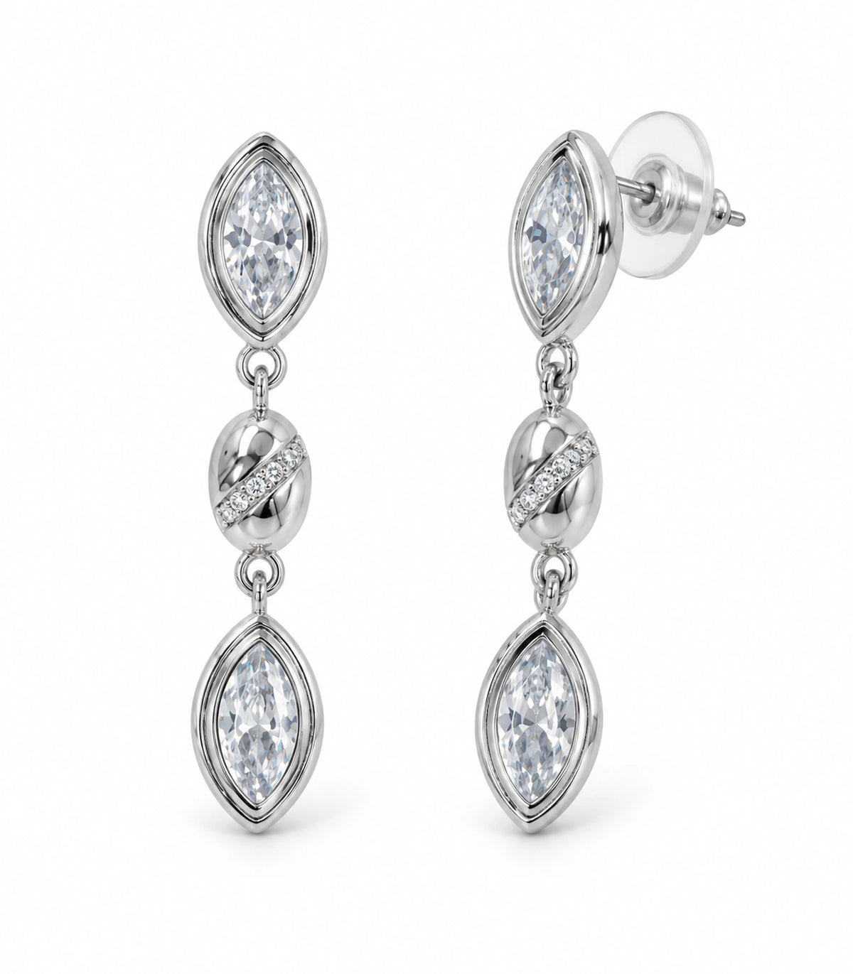 JIMIKI Marquise Crystal Oval Link Drop Earring Pair in Silver-tone, white background product view #color_silver-tone