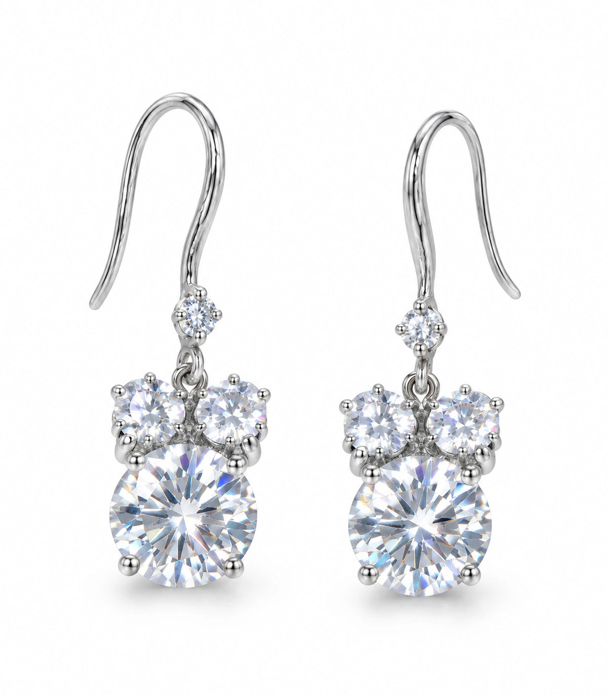 JIMIKI Silver Tone Clear Round Cluster Drop Earring Pair in Clear, white background product view