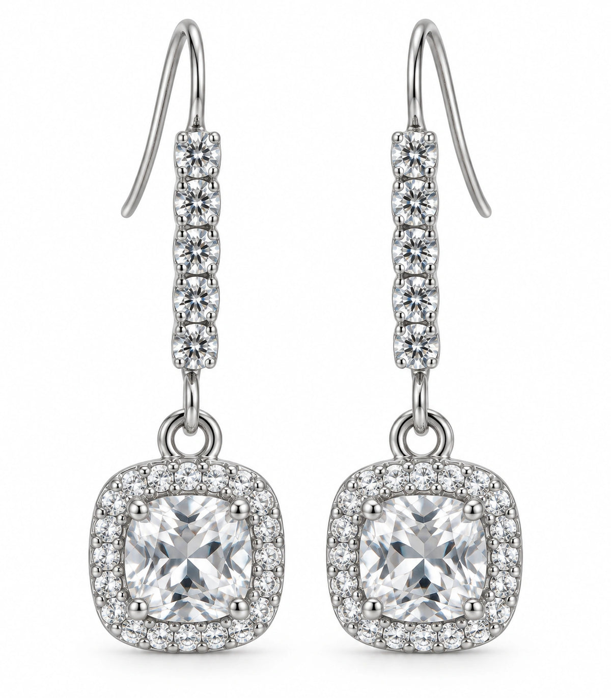 JIMIKI Cushion Halo Hook Drop Earring Pair in Silver tone / pale blue, white background product view #color_silver tone / pale blue