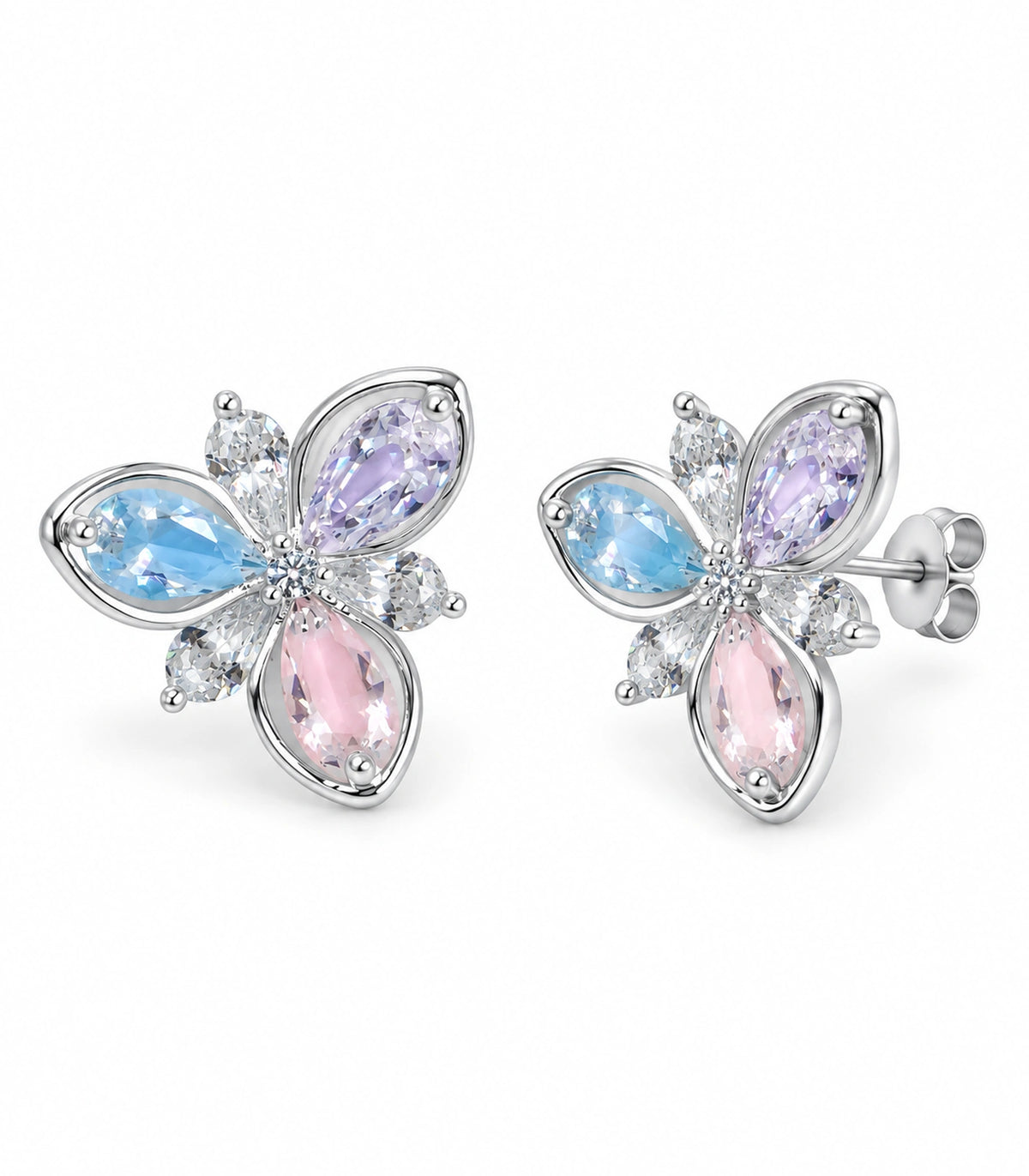 JIMIKI Silver Tone Pastel Multicolour Pear Cluster Stud Earring Pair in Multicolour, white background product view