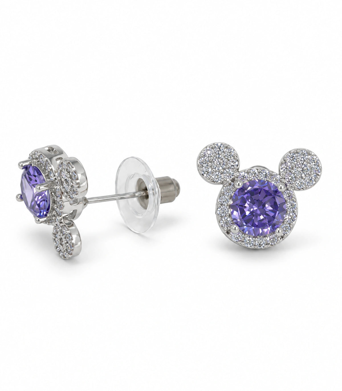 JIMIKI Crystal Three Circle Stud Earring Pair in Silver tone / purple, white background product view #color_silver tone / purple