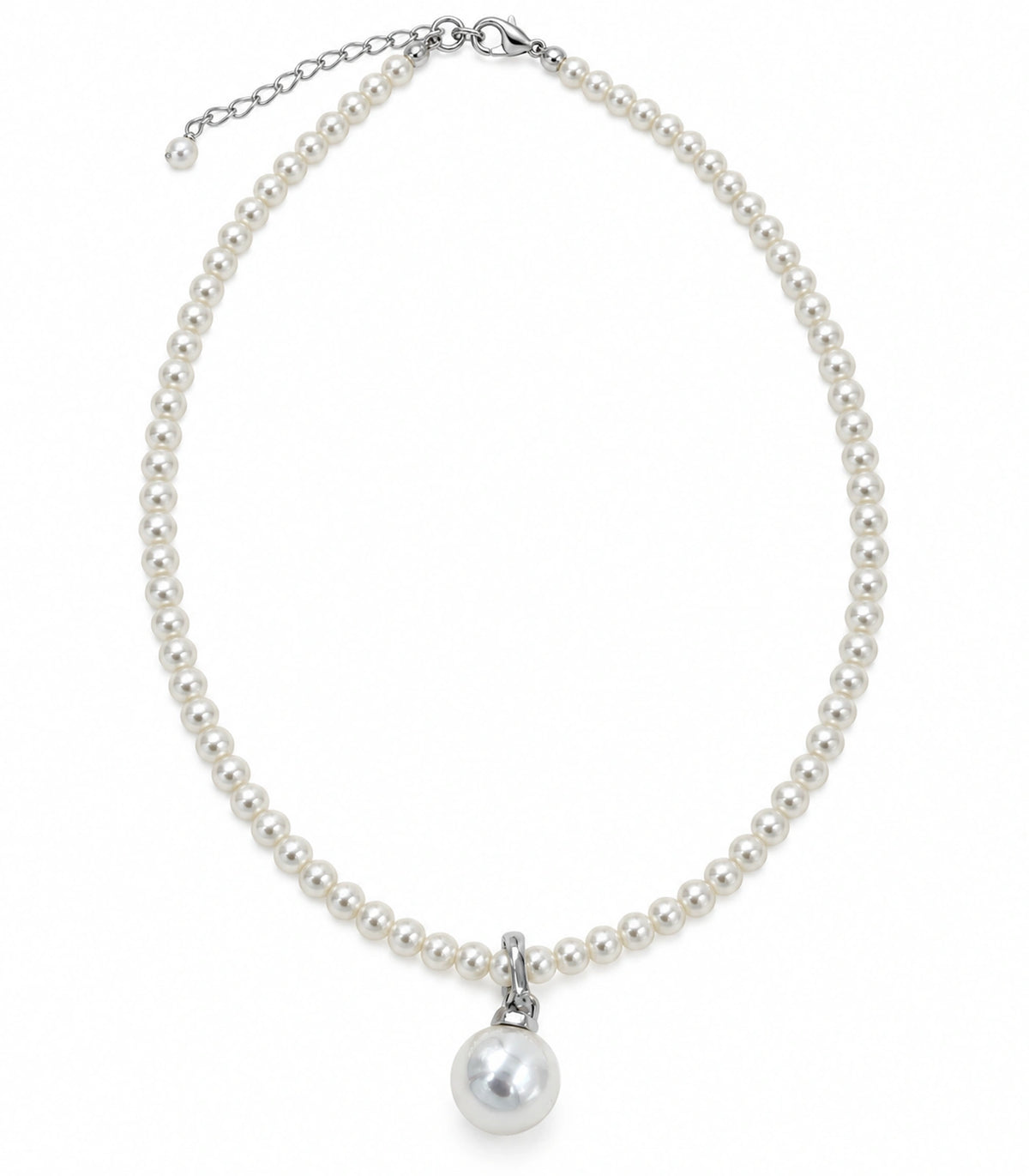 JIMIKI Silver Tone Round Pearl Drop Beaded Necklace in Silver tone / white, white background product view