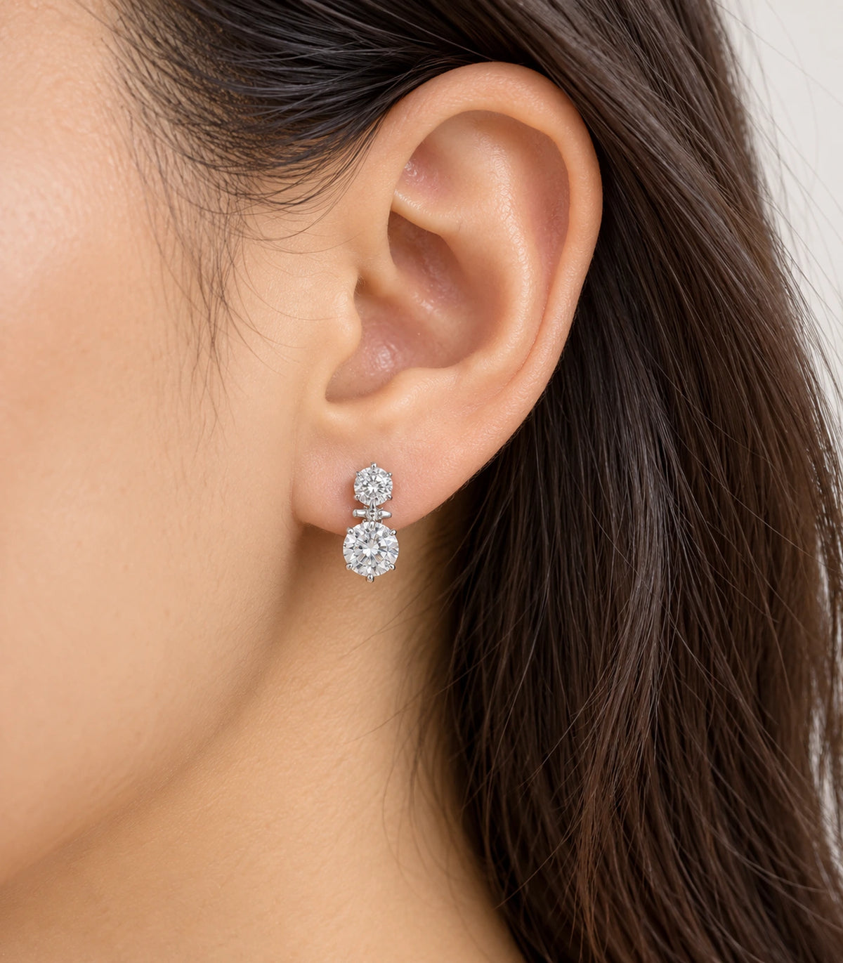 JIMIKI silver-tone two-round crystal drop earrings — model view