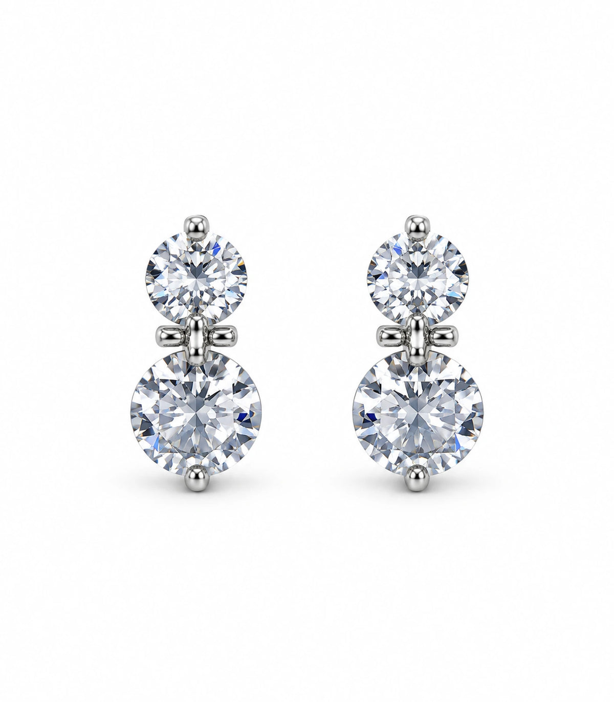 JIMIKI silver-tone two-round crystal drop earrings — white-background view