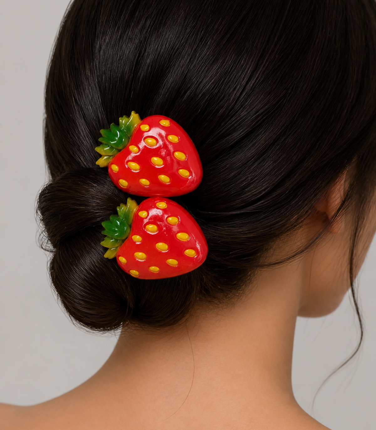 Strawberry Barrette Pair styled editorial view