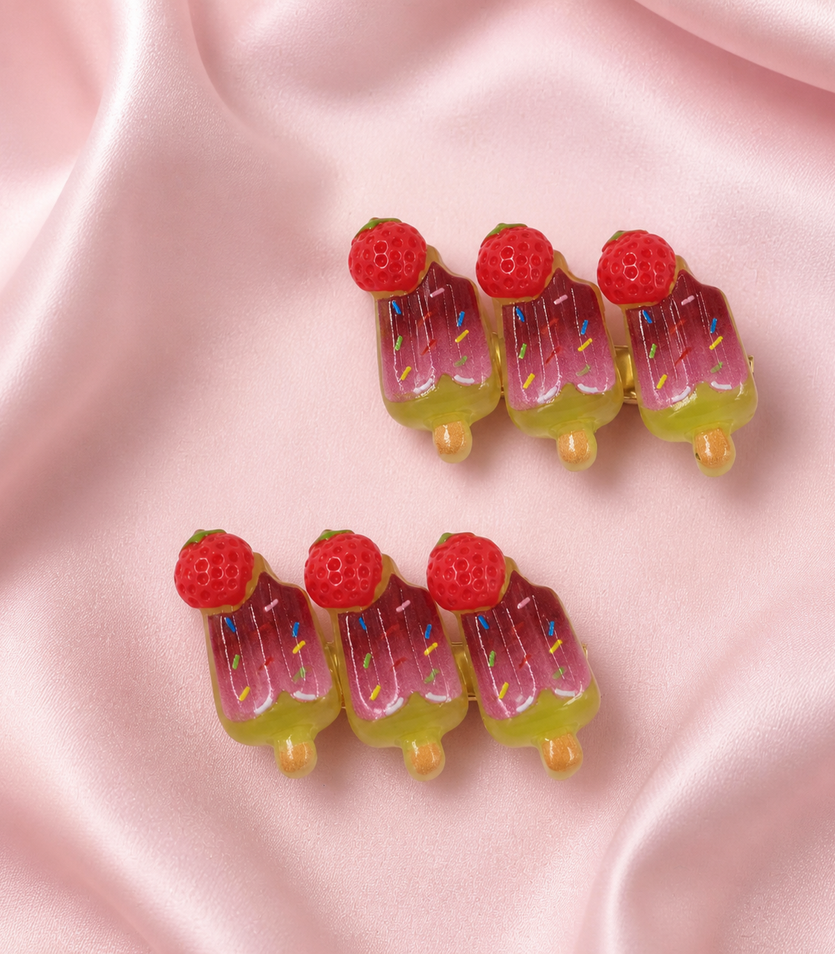 Strawberry Chocolate Pop Trio Clip Pair in an editorial flat lay