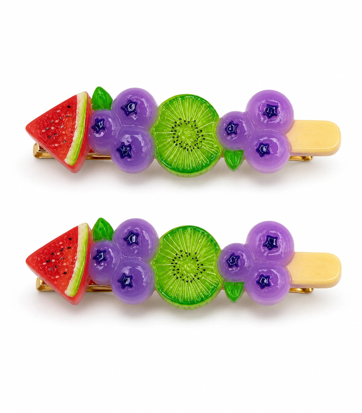 Watermelon Blueberry Kiwi Barrette Pair on a clean white background