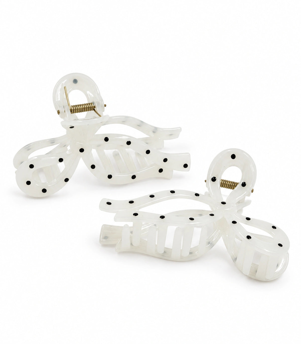JIMIKI Polka Dot Openwork Bow Hair Claw Clips in White / Black, white background product view #color_white / black
