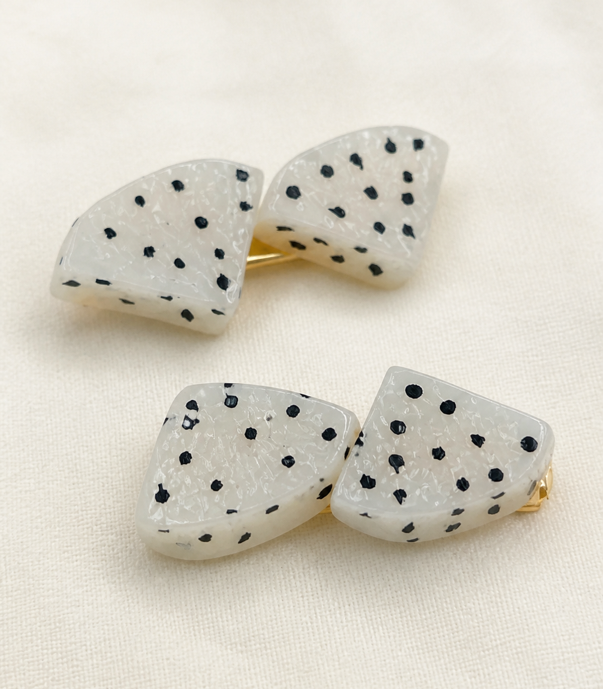 White Dragonfruit Double Wedge Clip Pair in close-up detail