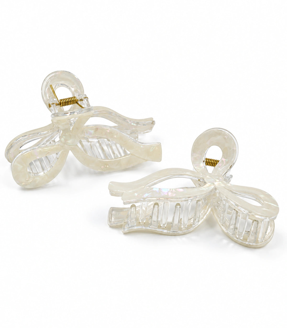 JIMIKI Iridescent Openwork Bow Hair Claw Clips in White, white background product view #color_white