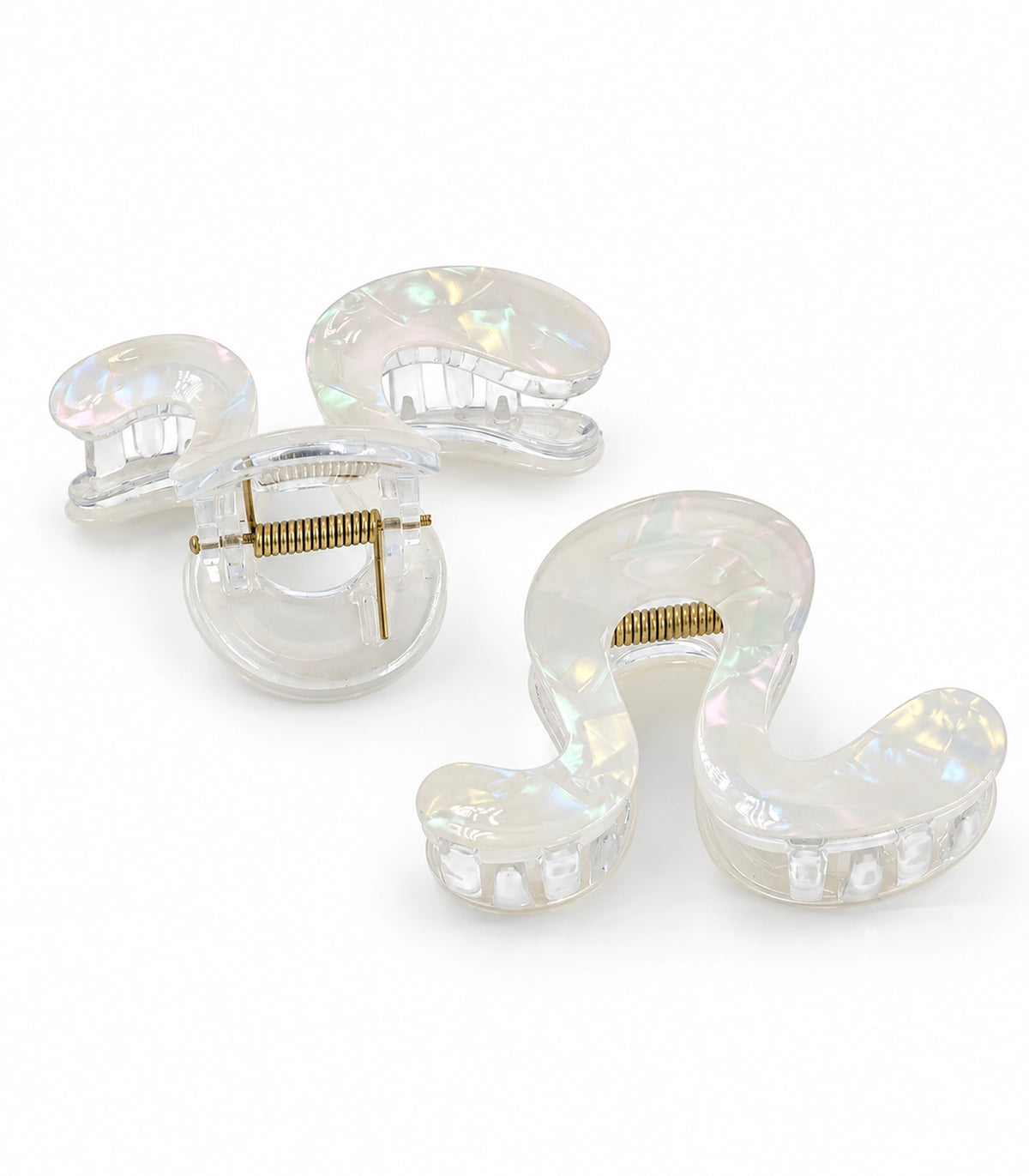 JIMIKI Iridescent S Shaped Hair Claw Clips in White, white background product view #color_white