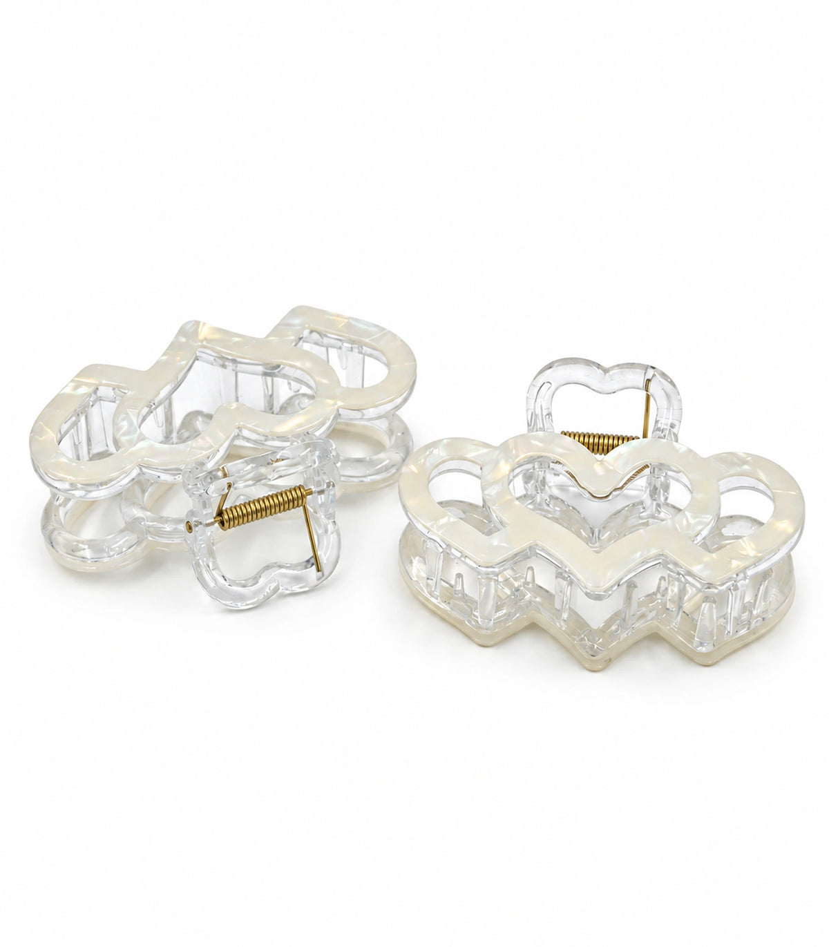 JIMIKI Triple Heart Hair Claw Clips in White, white background product view #color_white