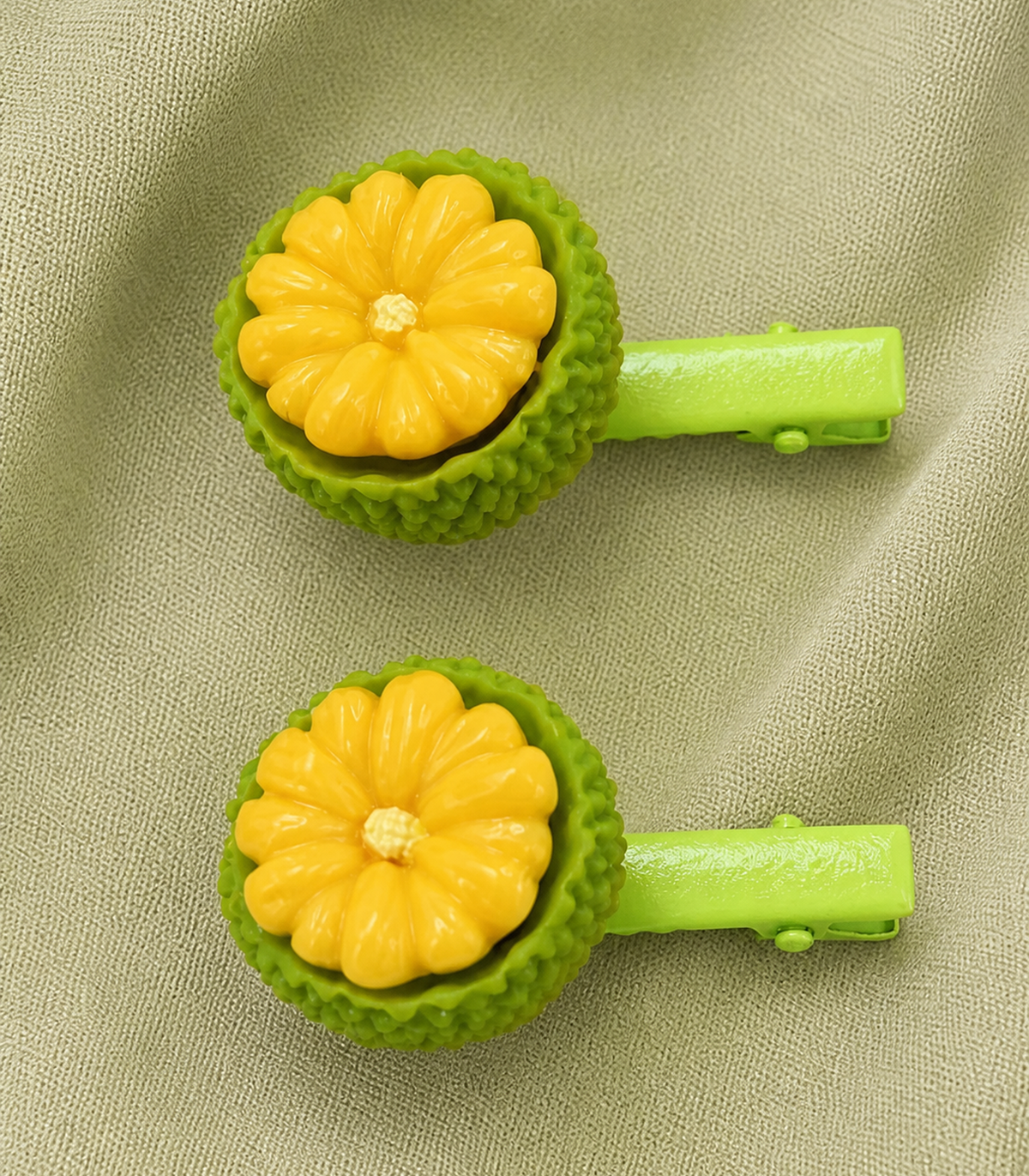 Yellow Flower Fruit Barrette Pair close-up view