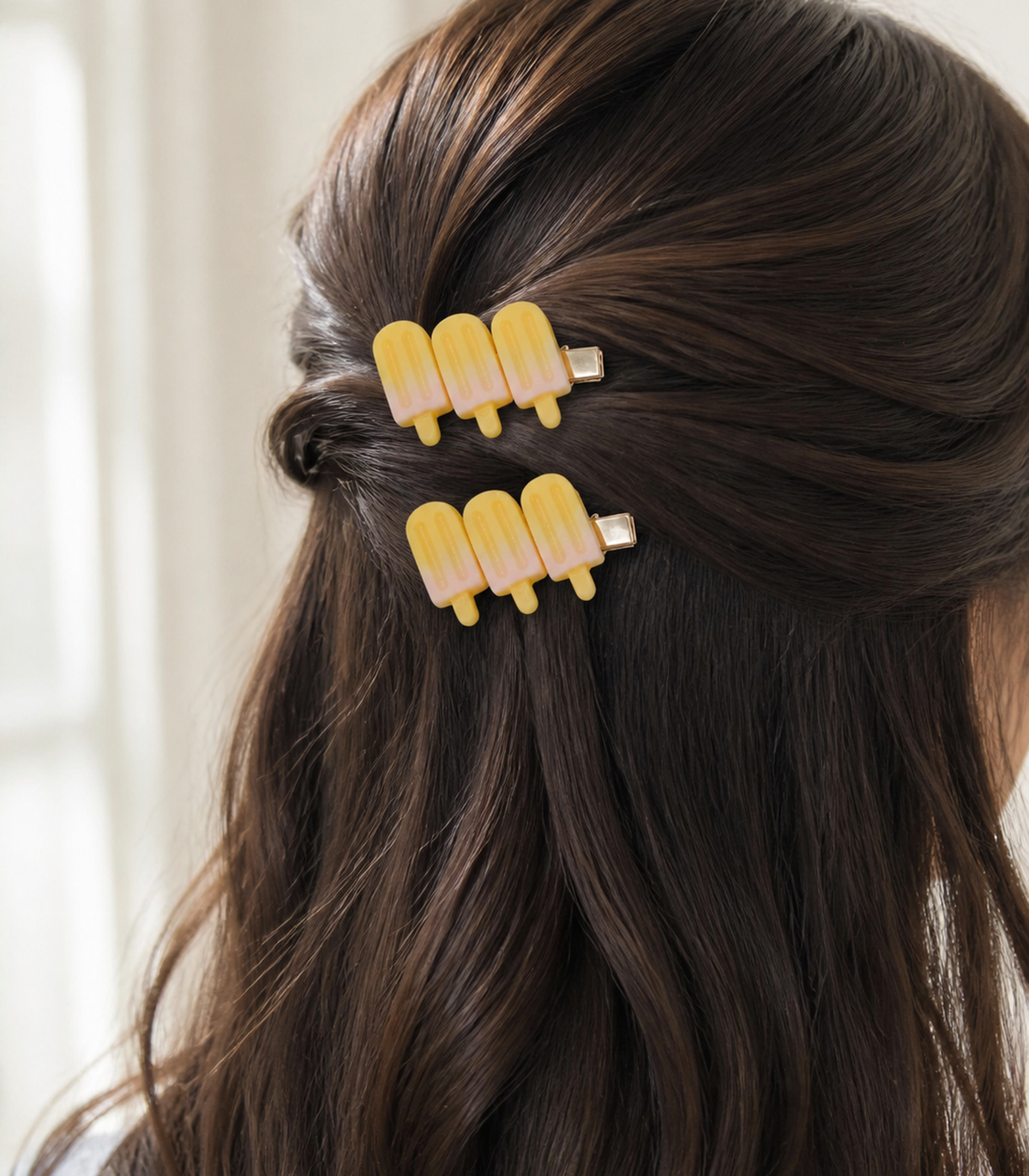 Yellow Popsicle Trio Clip Pair in a styled editorial view