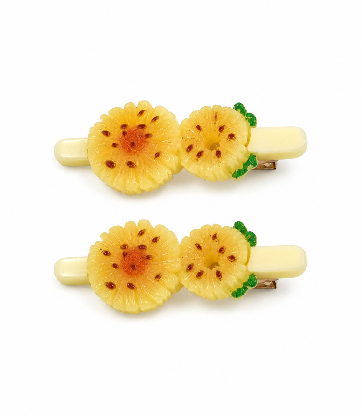 Yellow Tropical Flower Duo Clip Pair on a white background